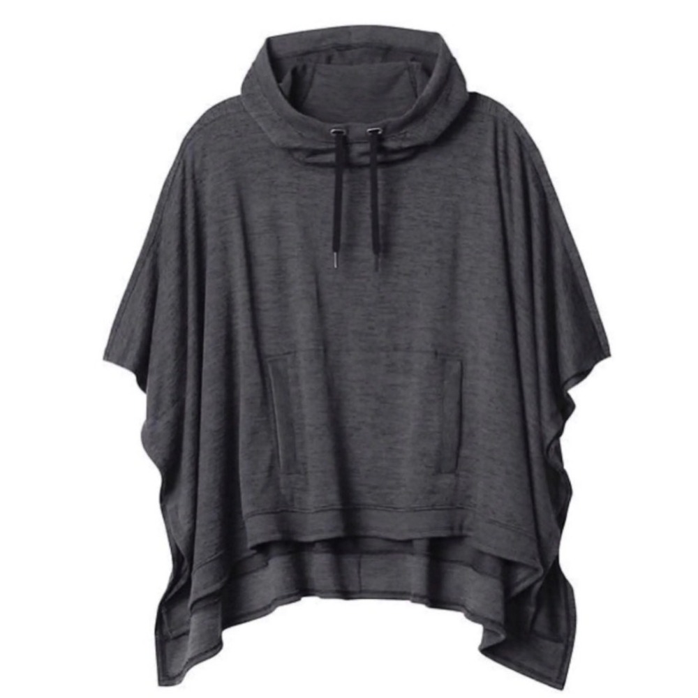Athleta Womens Gray Hooded Poncho with Kangaroo Pocket - Large